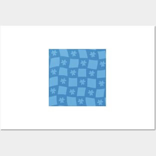 Large Floral Checker Board - Tranquil Blue Posters and Art